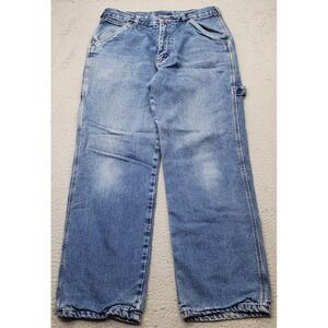 Smith's Wear Work Jeans Mens 34x32 Blue Denim Flannel Lined Hammer Loop Straight